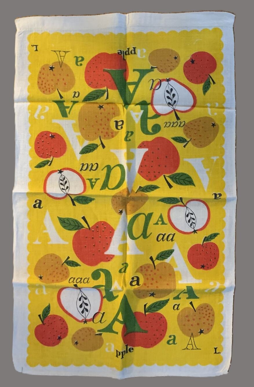 A Is For Apple - Vintage Linen Tea Towel 1960’s